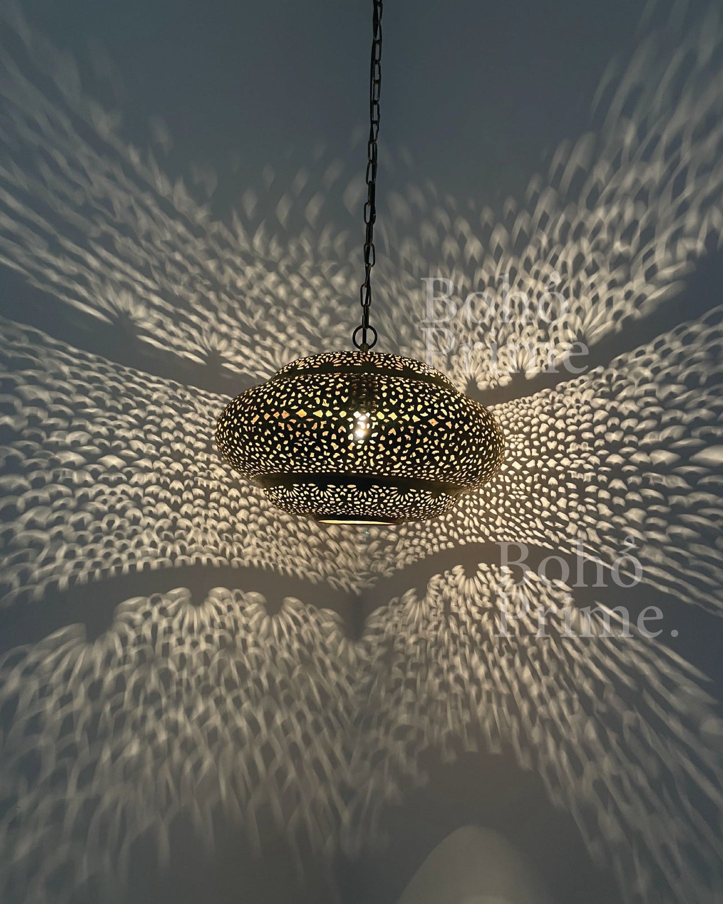 Moroccan Engraved Brass Hanging Lantern