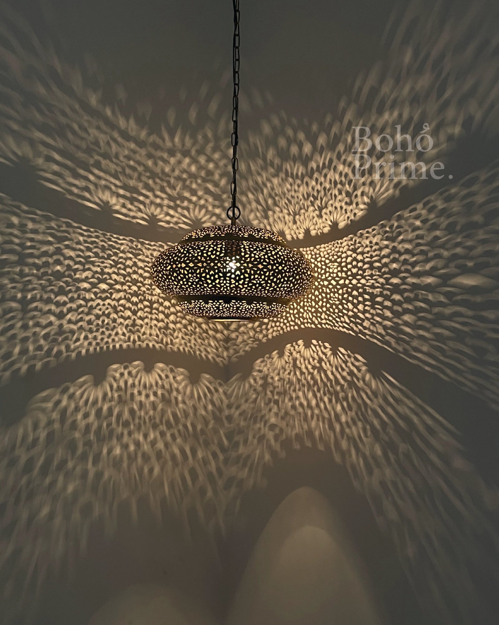 Moroccan Engraved Brass Hanging Lantern