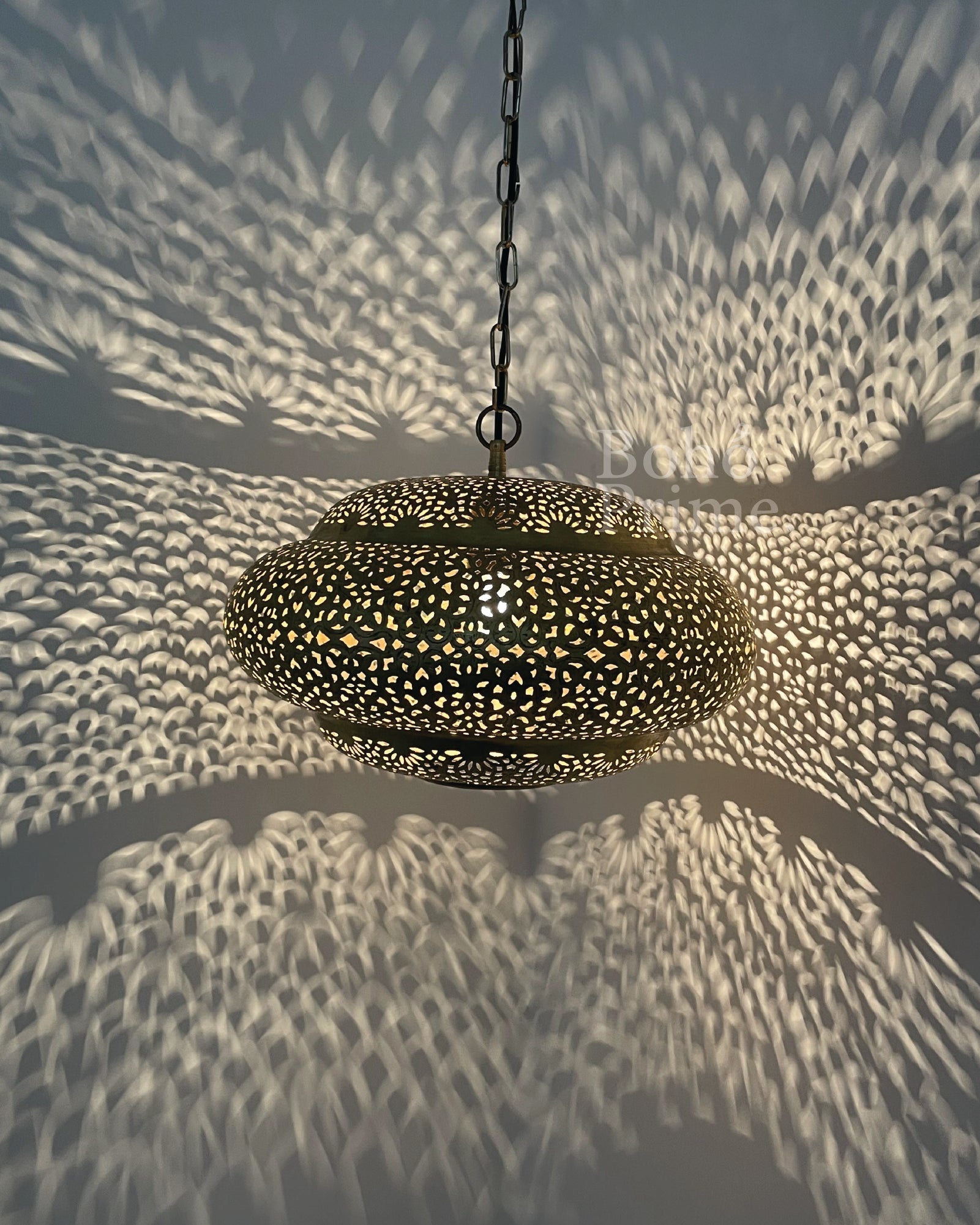 Moroccan Engraved Brass Hanging Lantern