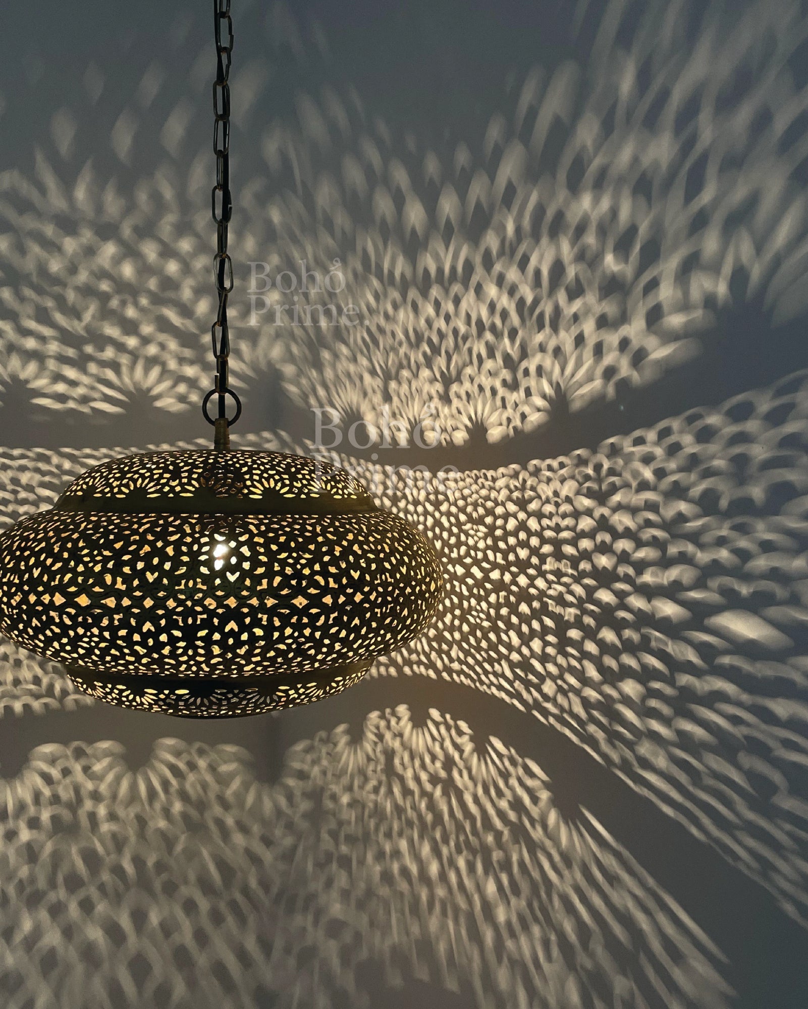 Moroccan Engraved Brass Hanging Lantern
