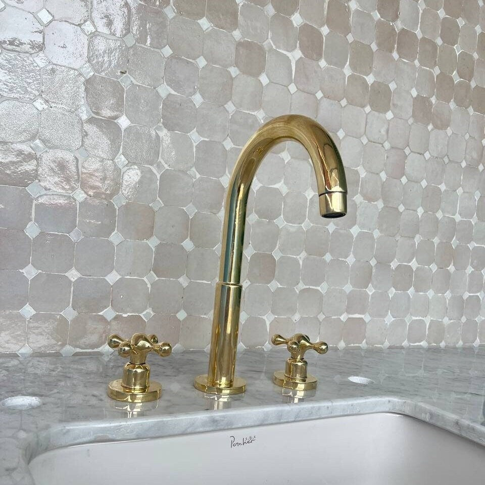 Unlacquered Brass Widespread Vintage Bathroom Faucet