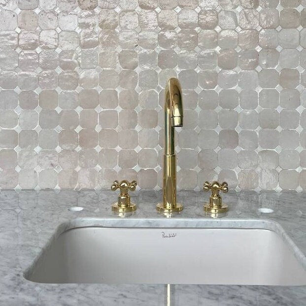 Unlacquered Brass Widespread Vintage Bathroom Faucet