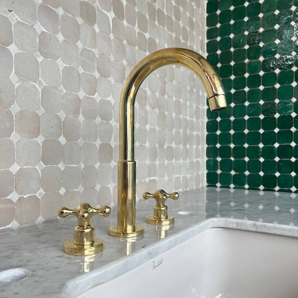Unlacquered Brass Widespread Vintage Bathroom Faucet