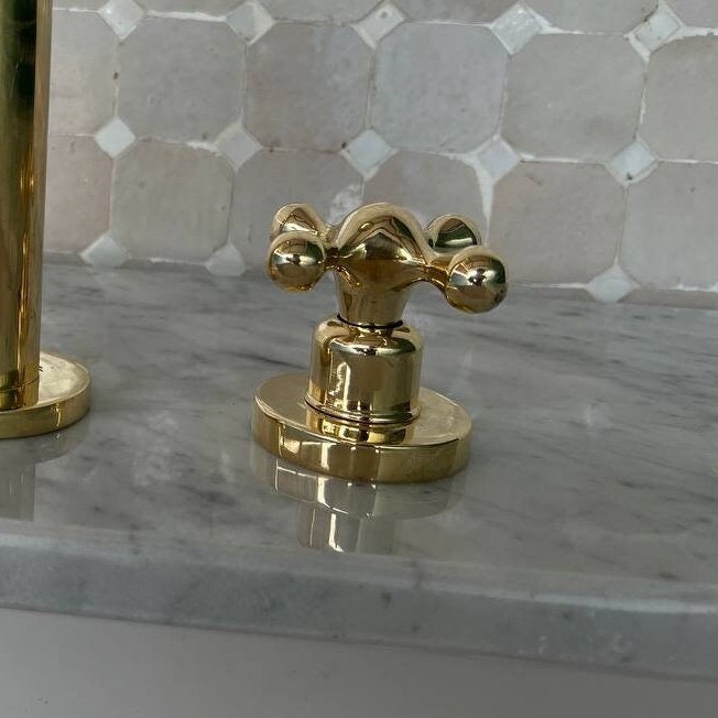 Unlacquered Brass Widespread Vintage Bathroom Faucet