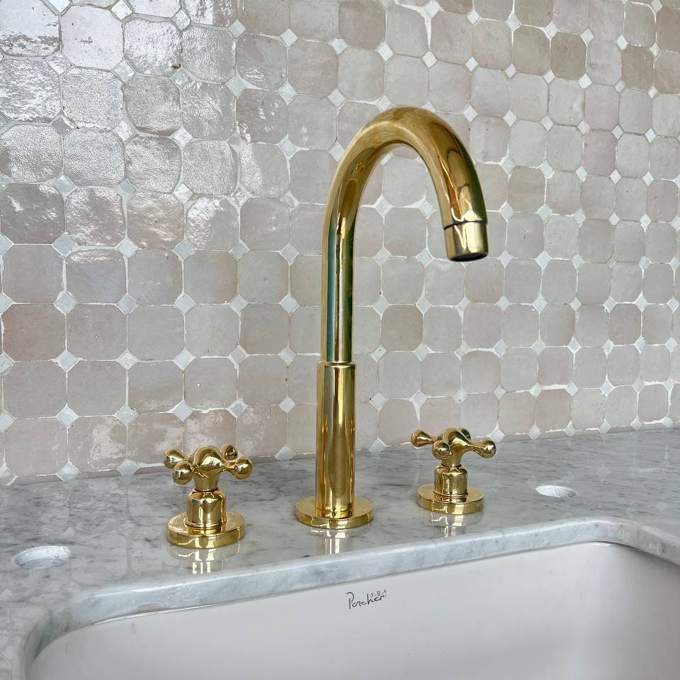 Unlacquered Brass Widespread Vintage Bathroom Faucet