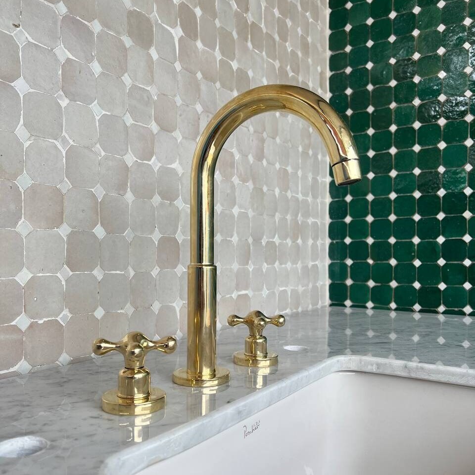 Unlacquered Brass Widespread Vintage Bathroom Faucet